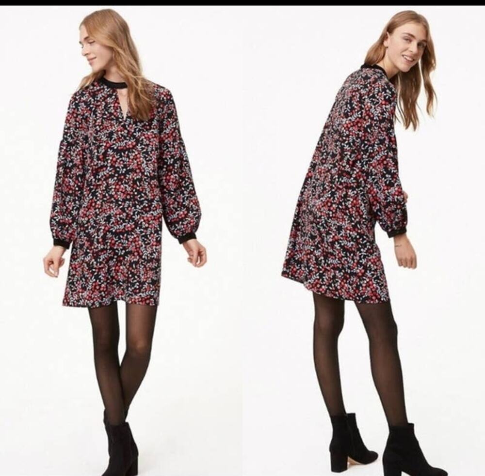LOFT Long Sleeve Cherry Blossom Shift Dress // XS